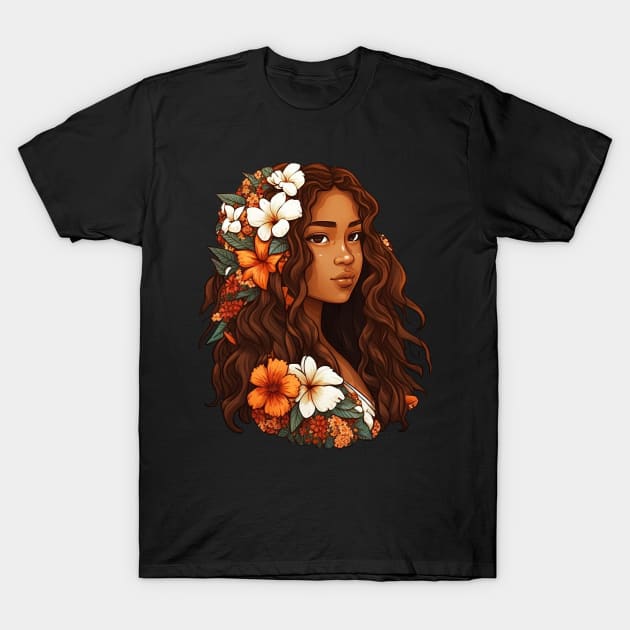 Beautiful Island Girl Native Hawaiian Illustration T-Shirt by peachycrossing